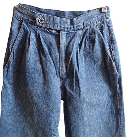 24x31 Sz 5 Vintage 70's High-Waisted Pleated Denim Jeans Faded Distress Boho - Picture 3 of 8